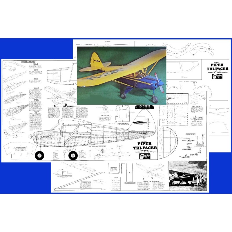 Sterling Model Airplane Plans (RC-UC): Piper Tri-Pacer 44" Scale for