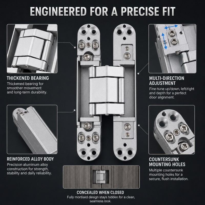 2-Piece 3D Adjustable Hidden Door Hinges, Concealed Cross Hinges for