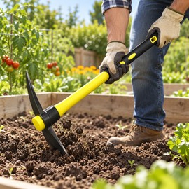 Mattock Hoe for Soil Loosening – 15-Inch Garden Tool with Fiberglass Handle for Cultivation and Yard Work