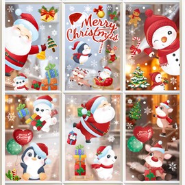 168 Pcs Christmas Window Decorations - Merry Christmas Window Clings for Glass Windows, Santa Claus Snowflake Christmas Window Stickers Decals for Indoor Home Xmas Holiday Winter Party Decor, 9 Sheet