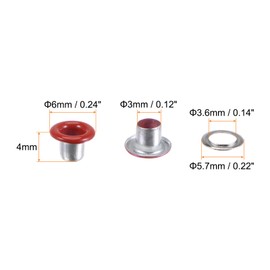 HARFINGTON 100set Grommets Kit Metal Eyelets 3mm 1/8" Hole Tiny Grommet for Shoes Clothes Belt Bag DIY Project, Red