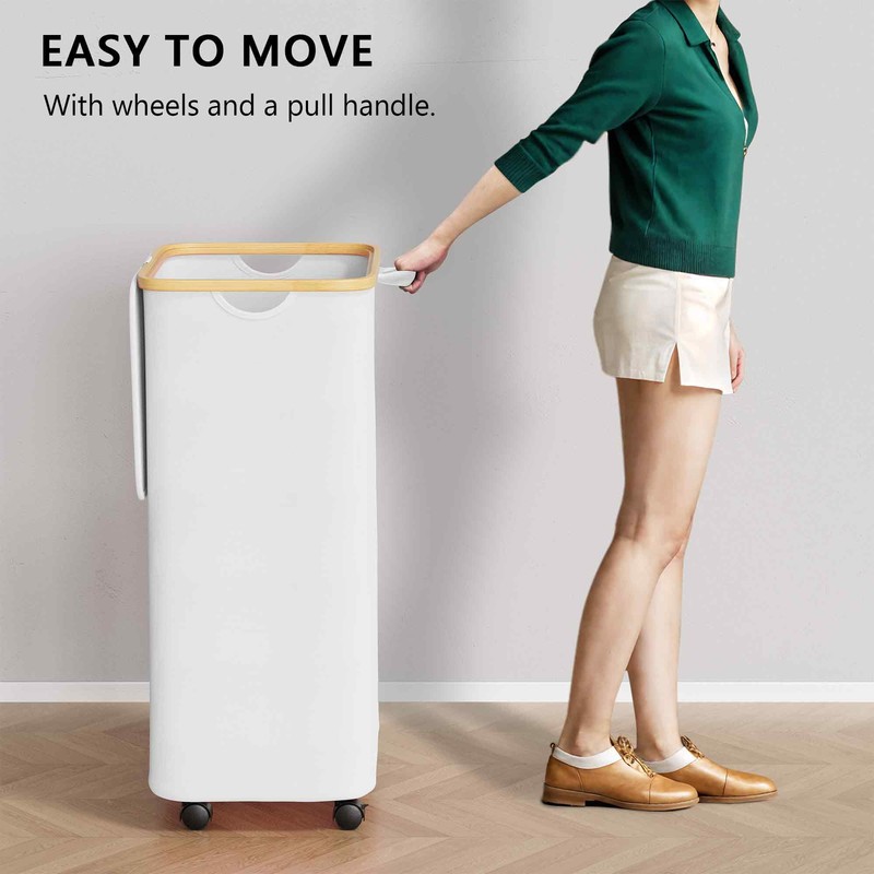 SUOCO Laundry Hamper on Wheels 100L, Clothes Basket with Lid