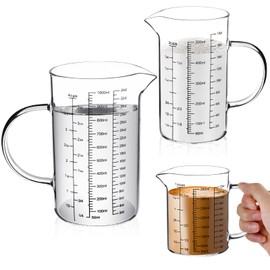 Akamino 3 Pack Glass Measuring Cups,1-Cup,2-Cup,4-Cup Measuring Jugs with Handle &V Shaped Spout,3 Scales(Oz,Cup,Ml) High Borosilicate Glass Measuring Cup for Liquid Kitchen-Microwave Freezer Safe