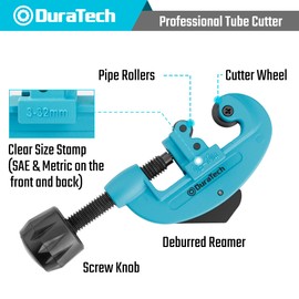 DURATECH Tubing Cutter 1/8"-1-1/4", Copper, Aluminum, Brass and Plastic Tubing Quick-Acting Cutter, With Replacement Wheel and Reamer