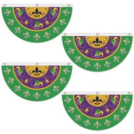 GyovinnJuwanua Mardi Gras Flag Banner - 4 Pack 24x48 Inches Green Carnival Garden Yard Decor Flags Set, Mardi Gras Banners House Indoor Outside Window Decoration Seasonal Holiday Party Favors