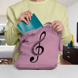 Printed Tote Bag Slogan Women's Gift Idea 100% Cotton "Piano Music Note" Funny Beach Accessories Canvas Shoulder Bag - Pink