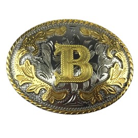 Men's Belt Buckle,3D Gold Letter,Alphabet,Initial,Carving Belt Buckle A~Z,Western Vintage Cowboy Belt Buckle Jeans Men Women (Gold B)