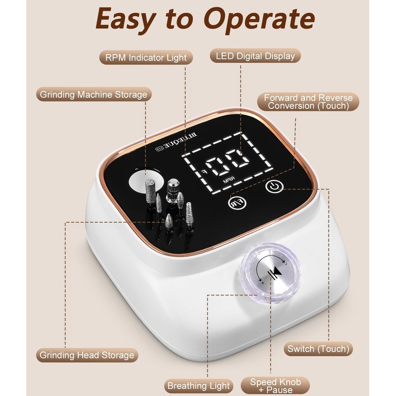 Zawaer Electric Nail Cutter Professional 45000RPM Electric Cutter for Gel