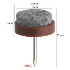 TOVOT 32PCS 20mm Nail-on Felt Glides Small Chair Leg Glides Furniture Felt Sliders Felt Pads for Hardwood Floors (Brown)