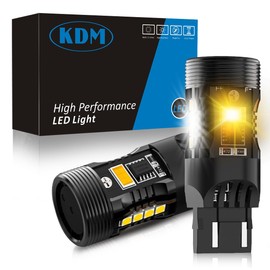 KDM 7443 Switchback LED Bulb for 2024 2025 To-yota Tacoma 4TH Gen,60W Replacement Bulb T3 7444 7444NA W21W DRL Turn Signal Parking Light Built in Resistor with Turbo Fan,Dual Color White Amber,2Pcs