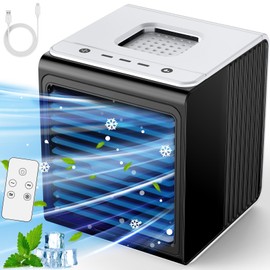 CENSTECH 3-IN-1 Mini Air Conditioner with Remote, Top Splash-Proof Design, Powerful 3 Speeds & Cool Mist, Large Capacity Tank for 6H Cooling, USB Small Portable Air Conditioner for Desk Office Room