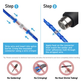 TICONN TICONN 150 PCS Solder Seal Wire Connectors, Heat Shrink Butt Connectors, Waterproof and Insulated Electrical Wire Terminals, Butt Splice (150PCS, Blue)