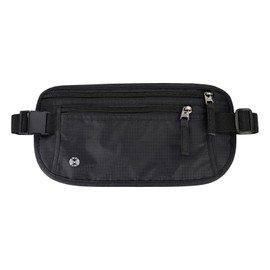 FuninCrea Waterproof Hidden Money Belt for Travel, Anti-Theft Belt Bag with RFID Blocking Function Adjustable Slim Waist Bag with 2 Zipper Pockets and 1 Back Pocket for Travel Running (Style 2, Black)