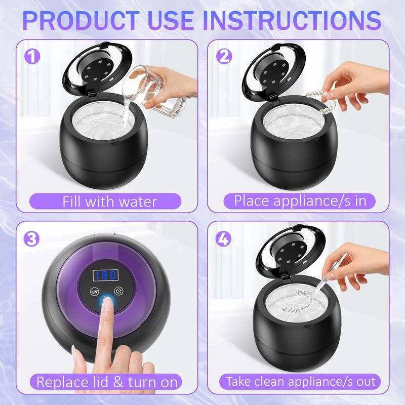45kHz 210ml Ultrasonic Dental Cleaner For Aligners, Night Guards, Dentures,