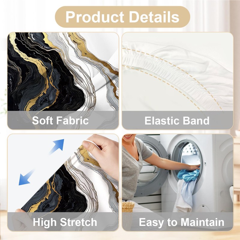 ANNA QUEEN Gold and Black Marble Chair Covers for Dining