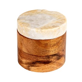 Creative Co-Op Mélange Acacia Wood Container with Marble Lid, Natural and Yellow
