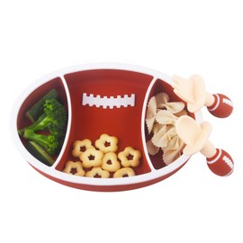 Baby Suction Plate, Silicone Toddler Plate for Kids Baby Weaning Plate Strong Suction Divided Dish with Fork Spoon, BPA Free (Brown Rugby)