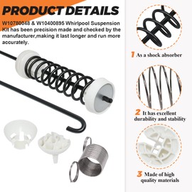 【NEW UPGRADED】W10780048 Suspension Rods(23.6in) W10400895 Washer Suspension Springs(4pcs) by Beaquicy - Replacement kit for Whirlpool Kenmore and Admiral - Replaces WTW4800XQ2, WTW4800XQ4, RTW4640YQ1