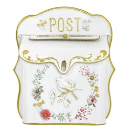 Z² BellaDecor Mailbox Wall Mount Mailboxes for Outside Vintage Mail Boxes for House Outside Metal Drop Box Antique Style Nostalgic Charm Home Decorative, Bird Pattern, White