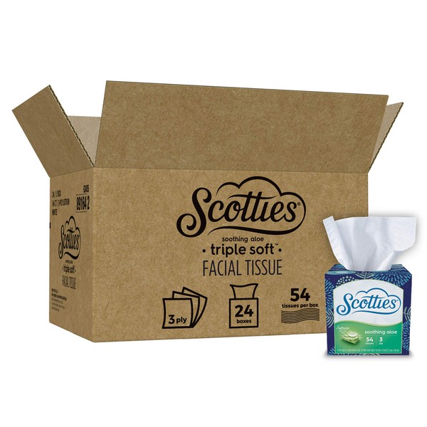 Scotties Soothing Aloe Facial Tissues, 54 Tissues per Box (Pack of 24)