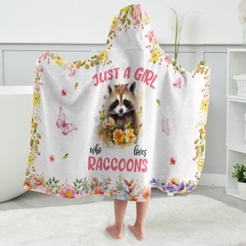 Raccoon Hooded Bath Towels for Girls,Soft Cotton Swimming Shower Beach Blanket (Raccoon)