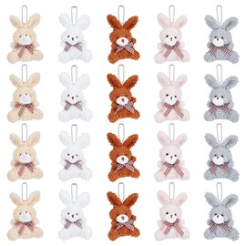 BENECREAT 20Pcs 5 Colors Mini Bunny Plush Keychain, Cotton Bunny Stuffed Animal Mini Plushies Bulk for Birthday Xmas Easter Shower Party Favor Gifts