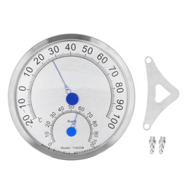 Round Thermometer Stainless Steel Waterproof Heat Resistant Thermometer Hygrometer for Outdoor with Holder