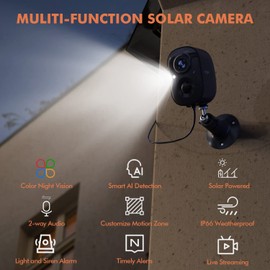 Dzees Upgrade Solar Camera Security Outdoor Wireless, Wireless Outdoor Security Cameras with Solar Panel, 2K Color Night Vision, Spotlight/Alarm, AI Detection, 2-Way Talk, IP66 Waterproof