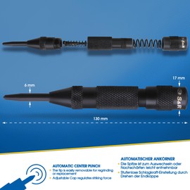 S&R Automatic Punching Punch 50-100N 130mm Spring Centre with 1 Replacement Tip Cr-V Automatic Centre Punch Knurled Robust Durable Full Metal Design for Metal, Wood, Stone, Plastic and More