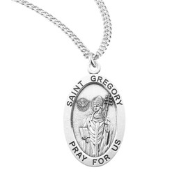 Men and Women Sterling Silver St.Gregory Medal Pendant Necklace in 20 inch Rhodium Plated Stainless Steel Chain -Patron Saint of musicians, singers, and teachers, Deluxe Velvet Gift Box - Made in USA