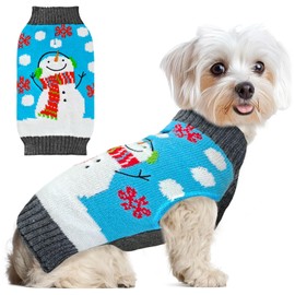 ABRRLO Dog Christmas Sweater Cute Blue Snowman Xmas Dog Cat Outfit New Year Holiday Costumes Puppy Cat Sweater with Leash Hole for Small Medium Large Dogs Girl Boy Turtleneck Winter Warm Pet Clothes