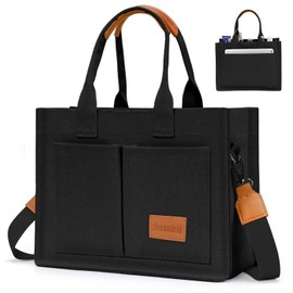 Canvas Tote Bag for Women with Pockets Crossbody Bag Tote Shoulder Handbags Casual Work Bags Everything Tote Bag (Black)