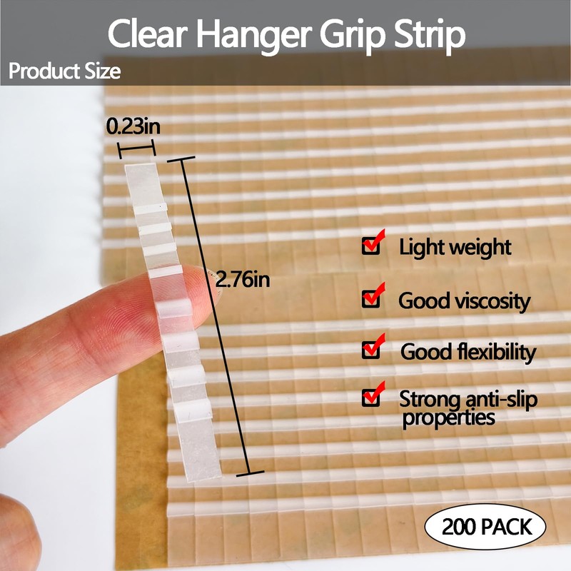 Snnshun 200 Pack Non-Slip Hanger Rubber Grips - Clear Strips,