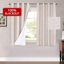 Thermal Insulated Waterproof 100% Blackout Faux Linen Room Darkening Curtains for Bedroom 52 inch Wide 63 inch Long Energy Efficient Window Curtain Panels (Natural, 2 Panels)