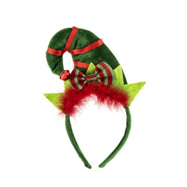 LUX ACCESSORIES Green Christmas Elves Hats Stripe Ribbon Red Fur Costume Fashion Headband