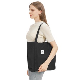 TeeYee Women's Fabric Bags Tote Bag Plain Shoulder Bag Lightweight Large Capacity Student Shopping Beach Bag Black