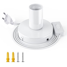 Powice Lamp Holder E27 with Switch, E27 Socket White with 1.8 m Power Cable Screw Ring Switch for DIY Projects, Lamp Hanging Light Pendant Light