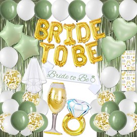 Matomtak Sage Green Bachelorette Party Decorations Bride to Be Bridal Shower Decorations with Balloons Bride to Be Sash Fringe Curtain for Bachelorette Engagement Wedding Party Favors