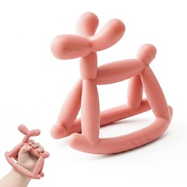 Miraloop Teething Toy for Baby 0-6, 12, 18 Months Infant, Jellydog Never Drop Food Grade Silicone Rocking Teether, Prevent Choking & Odorless, Less Dust and Hair Adhesion, Baby Gift, Coral Red