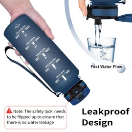 Grsta Trinkflasche 1.5 L - Trinkflasche Sport, BPA Frei, Trinkflasche Kohlensäure Geeignet, Auslaufsicher, Wasserflasche mit Filter und Zeitmarkierung für Fitness, Gym, Schule, Büro und Outdoor