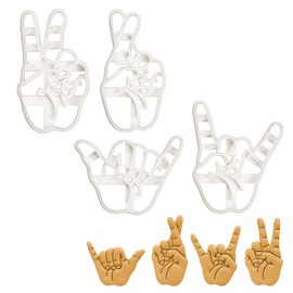 Set of 4 Hand Sign cookie cutters (Designs: Victory, Rock, Fingers Crossed Luck, Shaka), 4 pieces - Bakerlogy