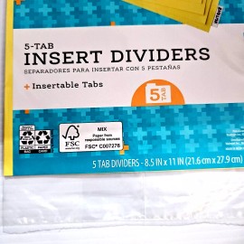 Pen + Gear 5-Tab Clear Insert Dividers with Customizable Tabs 8.5" x 11"