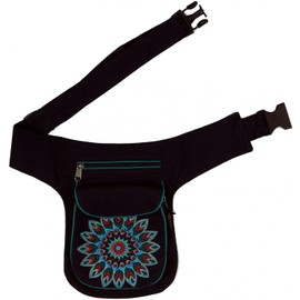 Guru-Shop Fabric Sidebag & Mandala Belt Bag, Goa Belt Bag – Blue, for Men and Women, Cotton, Hippie Festival Bum Bag - Black -