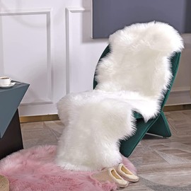JXLOULAN Fluffy Sheepskin White Rug 60 x 160 cm Faux Fur Area Rugs for Bedroom Decor Rugs Living Room Chair Sofa