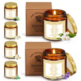 MTLEE 6 Pcs Arabic Ramadan Gifts 3.5 oz Ramadan Scented Candle Islamic Allah Candles Rustic Sign Soy Wax Jar for Mubarak Eid Gift Islamic Meditation Table Decoration for Family Church Friend (Brown)