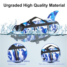 Dog Life Jacket,Cute Shark Dog Life Vest for Swimming Boating with High Buoyancy and Durable Rescue Handle,Adjustable Puppy Floating Swim Vest for Small Medium Large Dogs(Camouflage Blue, X-Small)