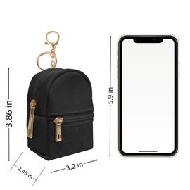 Hufopik 1Pcs Black Mini Backpack Cute Cosmetic Bag for Women,PU Leather Makeup Bag Key Pocket Lipstick Bag Card Holder Data Cable Organizer Zipper Pouch