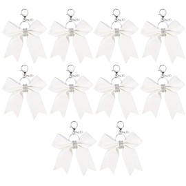Nwvuop 10Pcs Cheer Bow Keychain Glitter Cheerleader Keyrings for Teen Girls(White)
