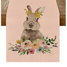 RABUSOFA Spring Easter Table Runner 72 Inch Long,Pink Bunny Rabbit Flower Kitchen Dining Table Runner 13x72 Inch Decor Spring Home Party Holiday(21-72)