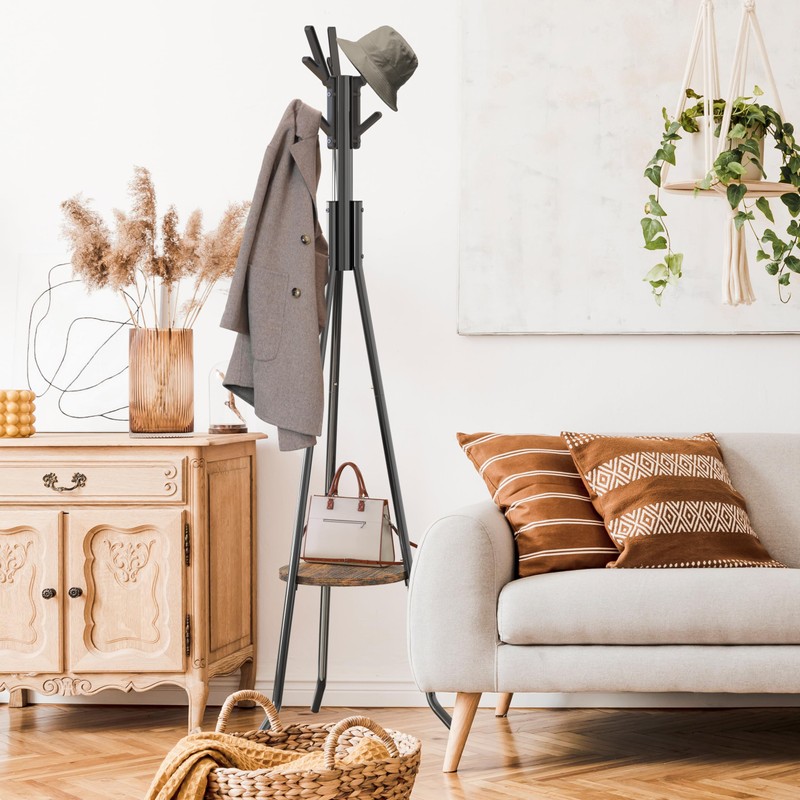 Simple Houseware Freestanding Coat Rack with Shelf, 9 hooks, Black